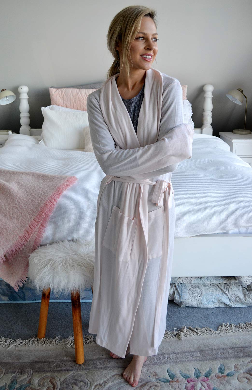 Dressing Gown | Women's Soft Pink Superfine Merino Wool Dressing Gown