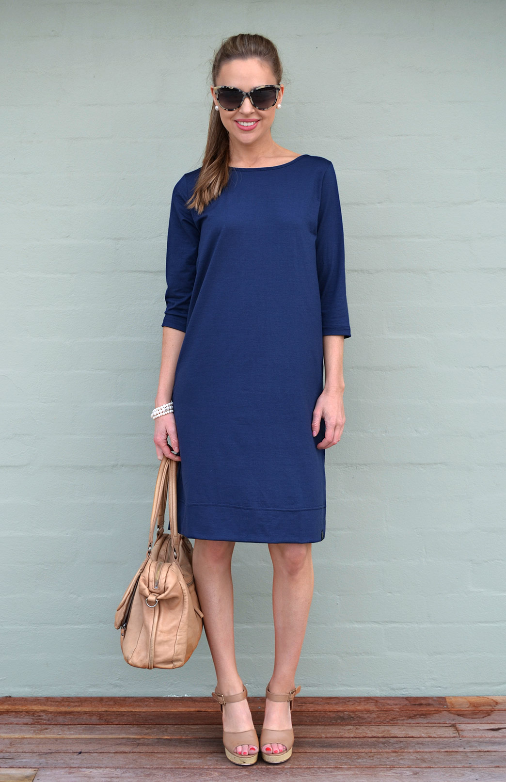 Audrey Dress | Women's Indigo Blue Merino Wool Classic Knee Length ...